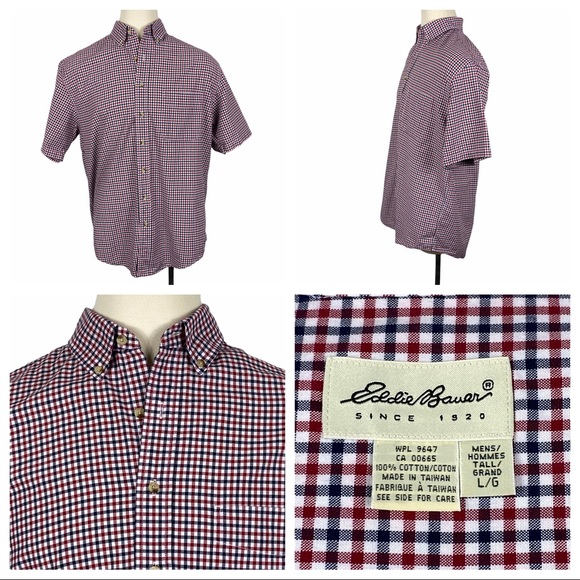 Eddie Bauer Red &‎ Blue Short Sleeve Large-Tall - Picture 1 of 9